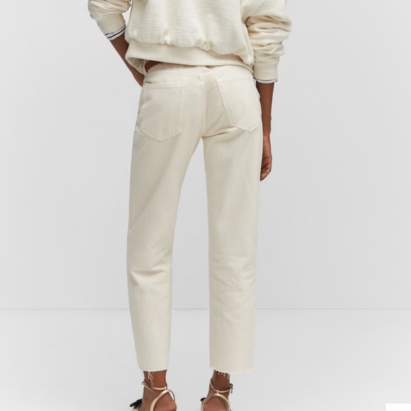 NWT MANGO Havana Straight Leg Cropped Cream High Waist Jeans Size 10 - Picture 2 of 14